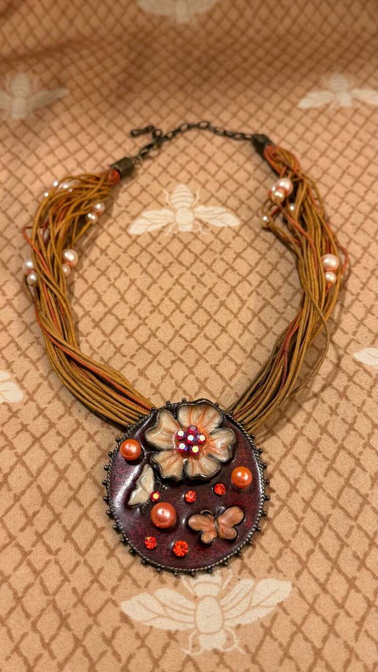 Vintage Multi-Strand Cord Flower Pendant Necklace